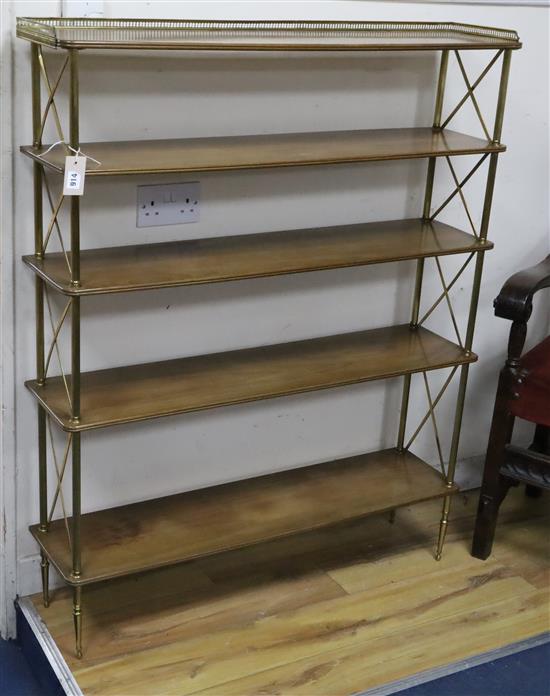 A Maison Jansen style brass-mounted mahogany open bookcase W.100cm